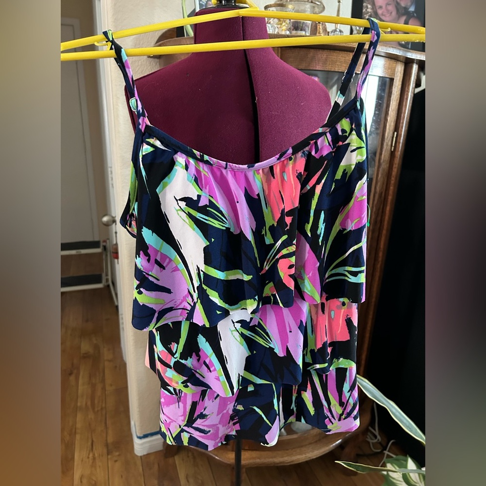 Vibrant Floral Spaghetti Strap Swim Top